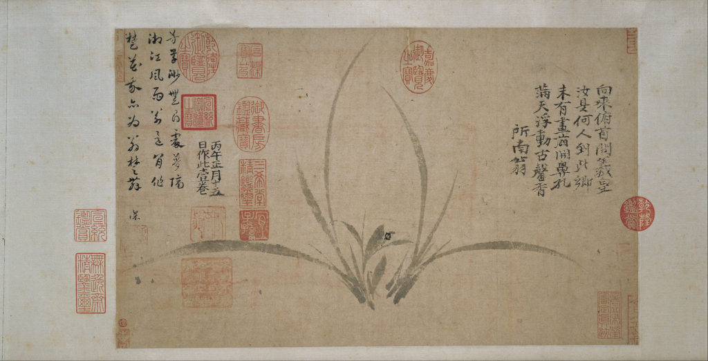 Zeng Sixiao (1239 - 1318), "Orchidea w tuszu", r.1306, tusz i papier, 25,7cm x 42,2 cm, Miejskie museum w Osace, ilustracja z otwartego archiwum Google Art Ptoject https://upload.wikimedia.org/wikipedia/commons/thumb/b/bc/Zheng_Sixiao_-_Orchid_-_Google_Art_Project.jpg/2048px-Zheng_Sixiao_-_Orchid_-_Google_Art_Project.jpg